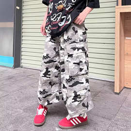 东南亚迷彩工装裤  美式 潮流 大口袋 宽松 直筒 阔腿 七分裤 男