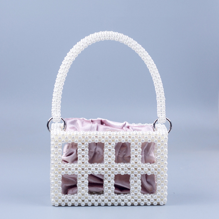 2023 Spring and Summer New Fashion Pearl Shoulder Bag Handmade Beaded Rectangular Elegant White Pearl Handbag