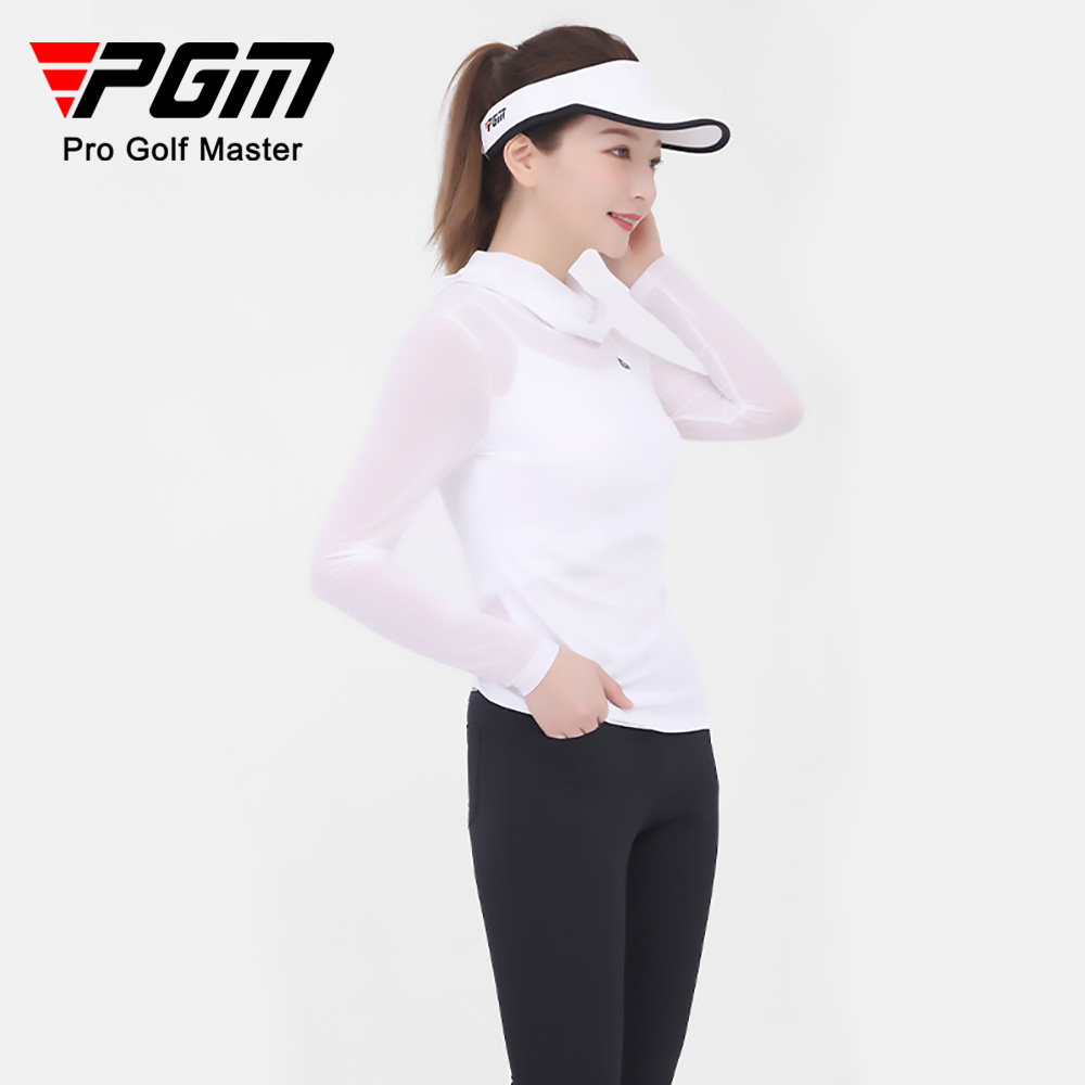 Áo thun golf chống nắng dài tay PGM chất liệu lụa lạnh co giãn cao — Áo thun nữ màu trắng YF304, YF305 quần áo nữ chống nắng đáy áo màu xanh sapphire, YF309 áo phông nữ màu trắng, YF305 quần áo nữ chống nắng đáy áo màu trắng