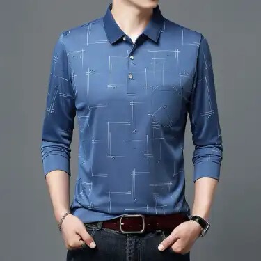 Middle-aged and old men's spring and autumn cotton classic long-sleeved POLO shirt father's real pocket T-shirt jacket loose version Middle-aged and old men's spring and autumn cotton classic long-sleeved POLO shirt father's real pocket T-shirt jacket loose version
