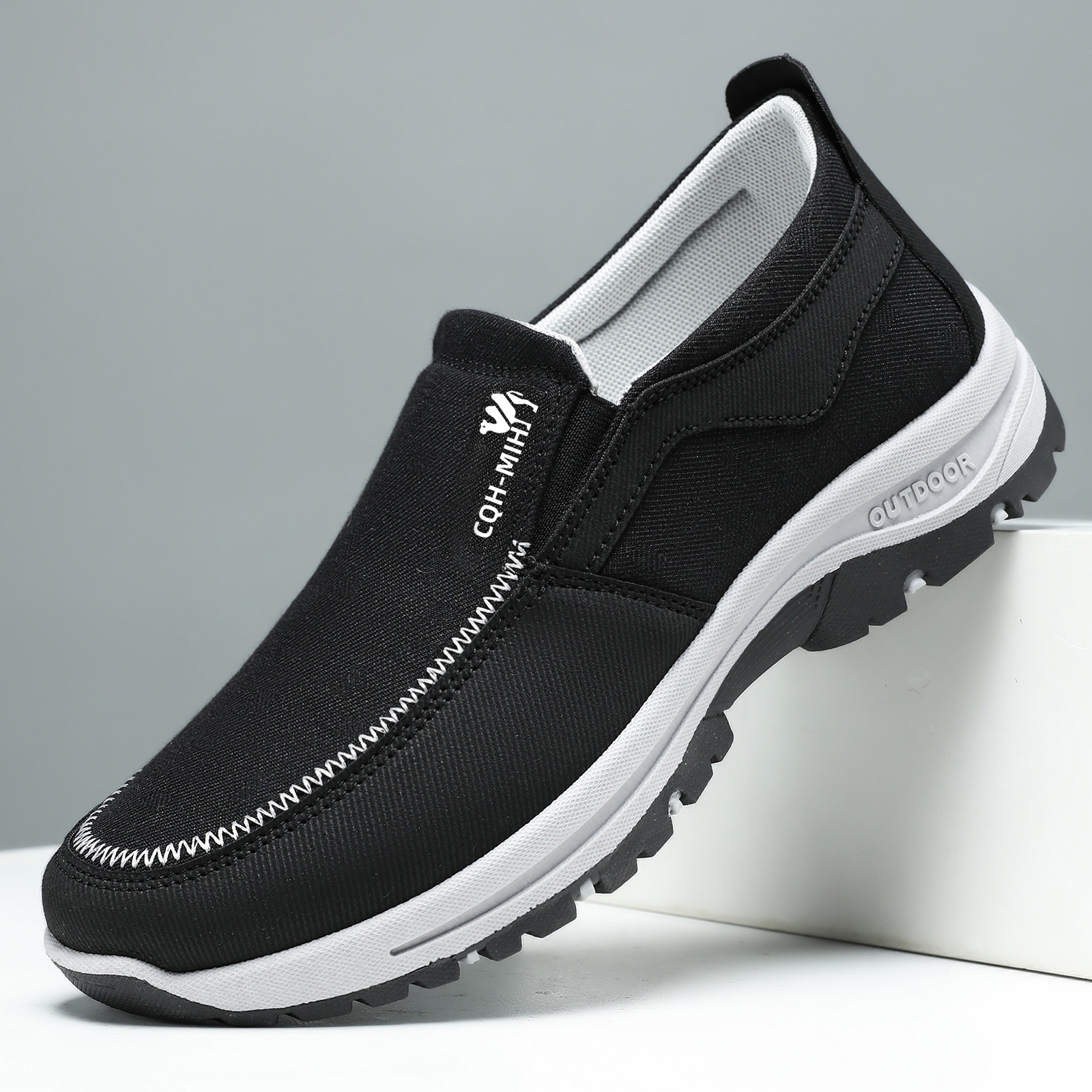 男鞋新款大码健步鞋舒适百搭休闲鞋软底鞋子男浅口布鞋厚底单鞋