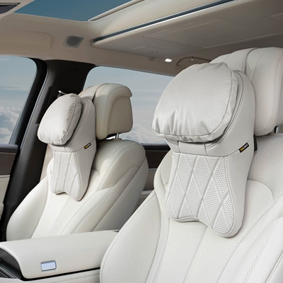 Headrest – Neck Protection Pillow - first-generation-anti-stain-leather-warm-beige-headrests-set-of-two