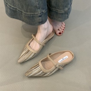 French Style Baotou Half Slippers for Women 2025 Summer Retro Woven Bohemian Slip-On Mules
