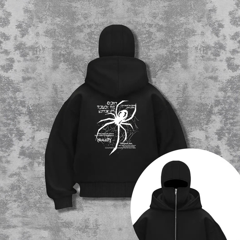 Men's and Women's Trendyy Street Style Wing Print Zipper Masked Full Zipper Cardigan Sports Hooded Sweatshirt Sweet and Cool