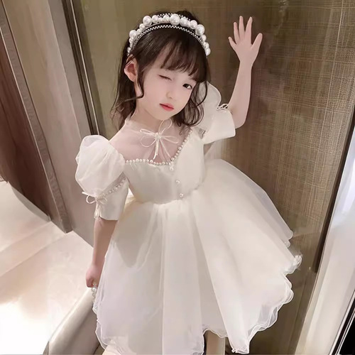 Princess Dress for Girls, Summer Pom Pom Skirt Flower Girl Birthday Anniversary Dress for Baby Girls, Piano Children's Performance Dress, One-piece Dress