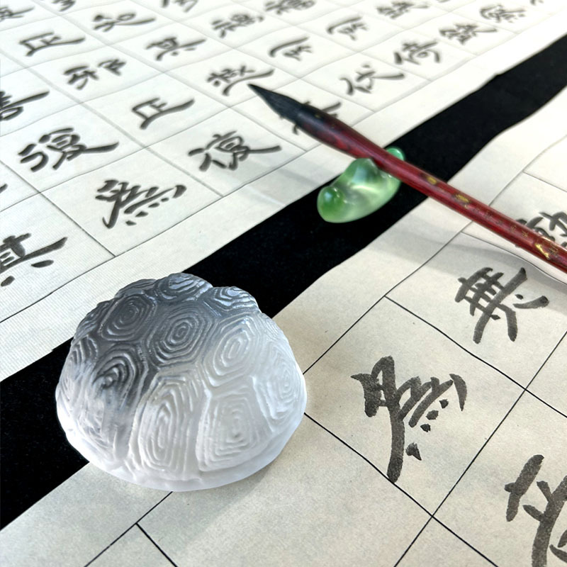 琉璃鎮紙書法宣紙道具龜殼小擺件玻璃壓書器茶寵創意文房四寶鎮尺