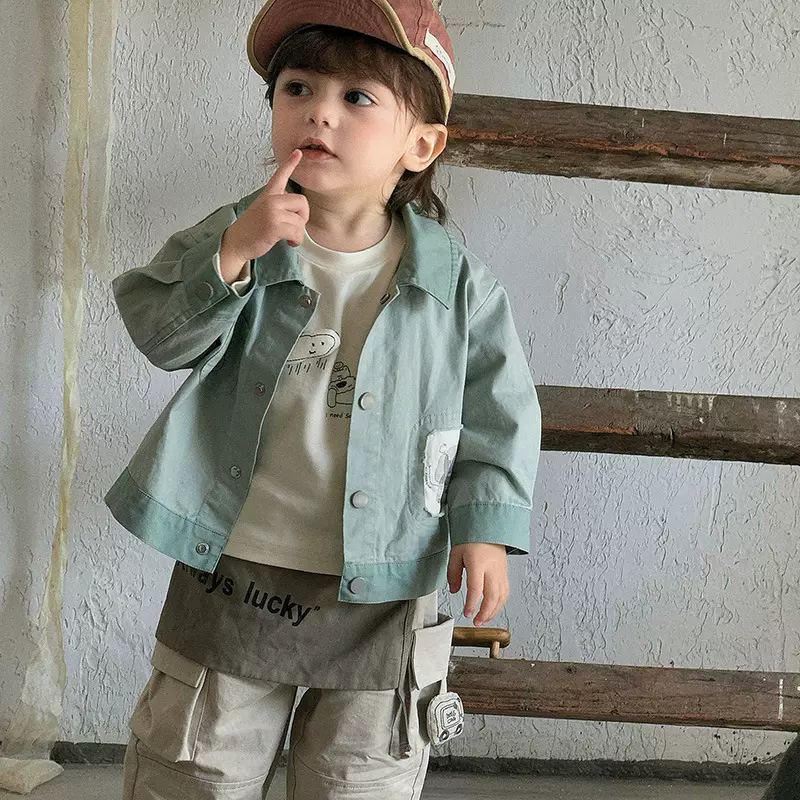 男童外套2026春季新款婴幼儿卡通贴布衬衫男宝宝短款韩版百搭上衣
