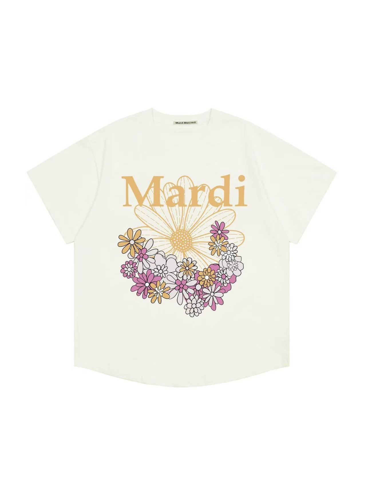Factory In-Stock Direct Shipment Mardi Short-Sleeve Korean-Style Floral Daisy Print Round-Neck T-Shirt with Lettering