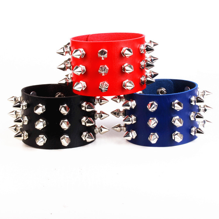 European and American punk personality fashion PU leather multi-rivet multi-pointed nail bracelet couple Fashion Street racket bracelet jewelry