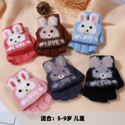 winter new pattern children keep warm glove Cartoon Bunny pupil write Hemidactyly Flip glove