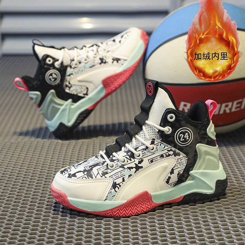 Foreign Trade Plus Cotton Shoes, Youth Sports Shoes, Boys' Basketball Shoes, 2025 Spring New Kidsren's Training Sneakers, Medium and Large Kidsren