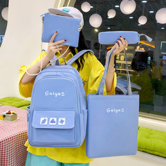 新款跨境簡約百搭雙肩包女大容量學院休閒多件套背包純色學生書包