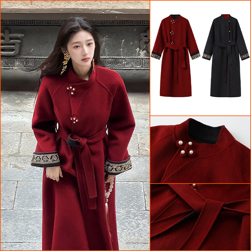 新款大翻领双色阔版双面羊毛大衣高端气质加厚保暖羊绒外套 NX027