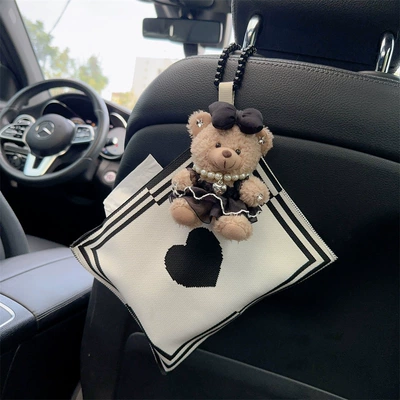 sun visor car tissue box: Car tissue box/set - black-skirt-bear-love-tissue-bag