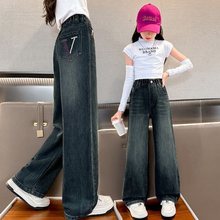 女童牛仔阔腿裤2025春秋款儿童学生休闲中大童宽松洋气牛仔直筒裤