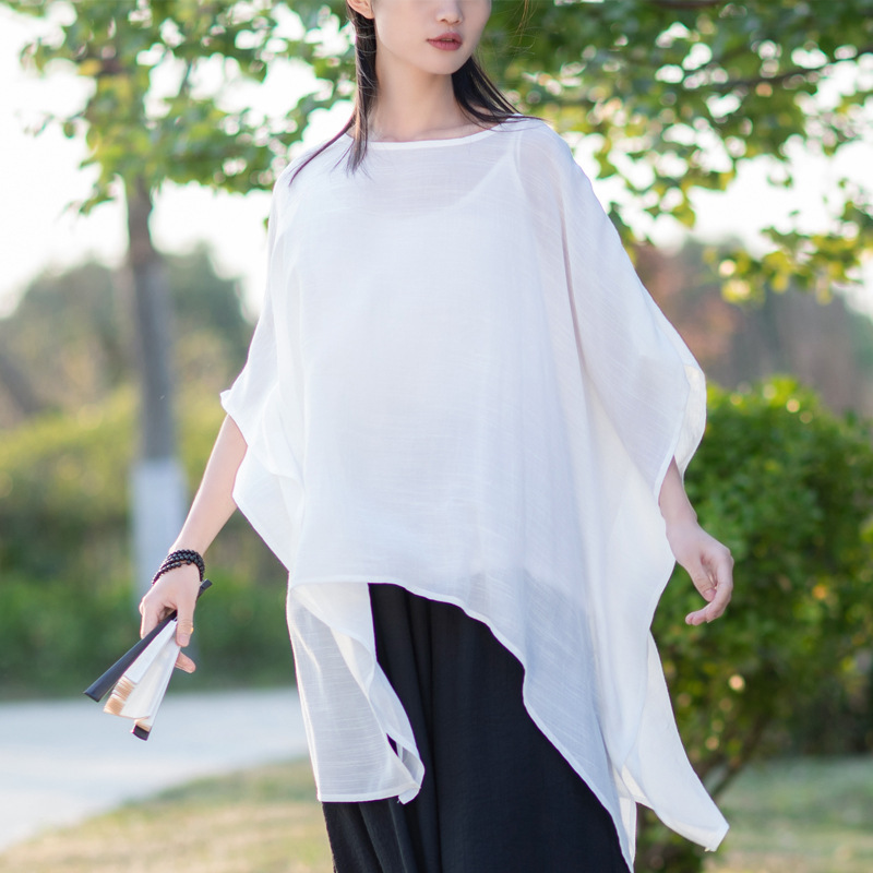 2026 Summer Dark Style Ethereal Thin Split-Slit Sun-Protective Irregular Top Shirt