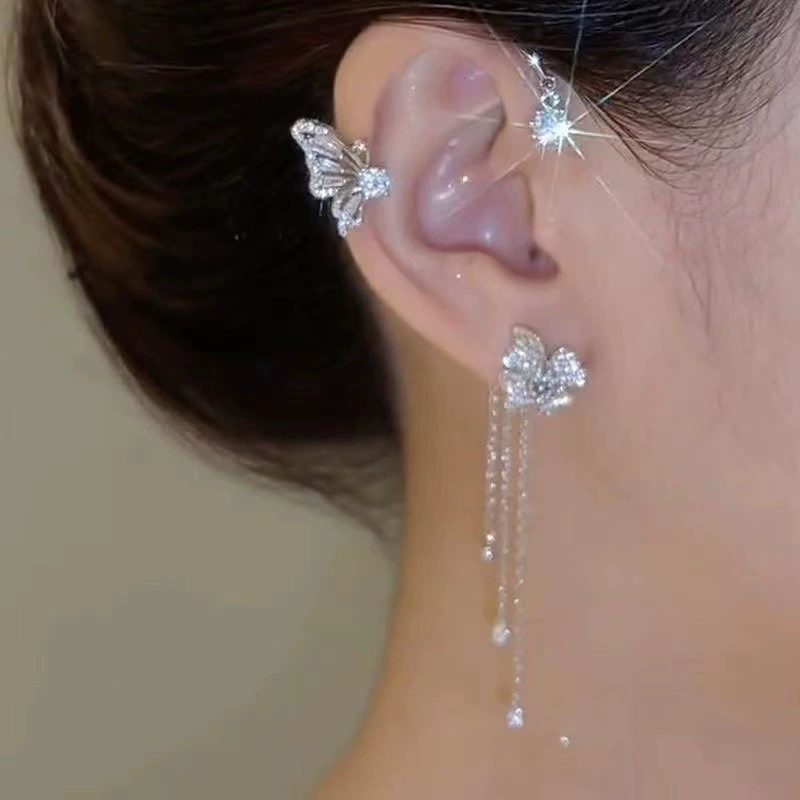 Встряхивая новая минималистская мода ультра-сверкающая бабочка цветы дамы без ушей кисточки