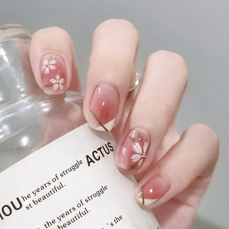 Natural camellia nail beauty piece short Square round ins wear nail beauty nail piece wholesale finished product high-grade fake nails