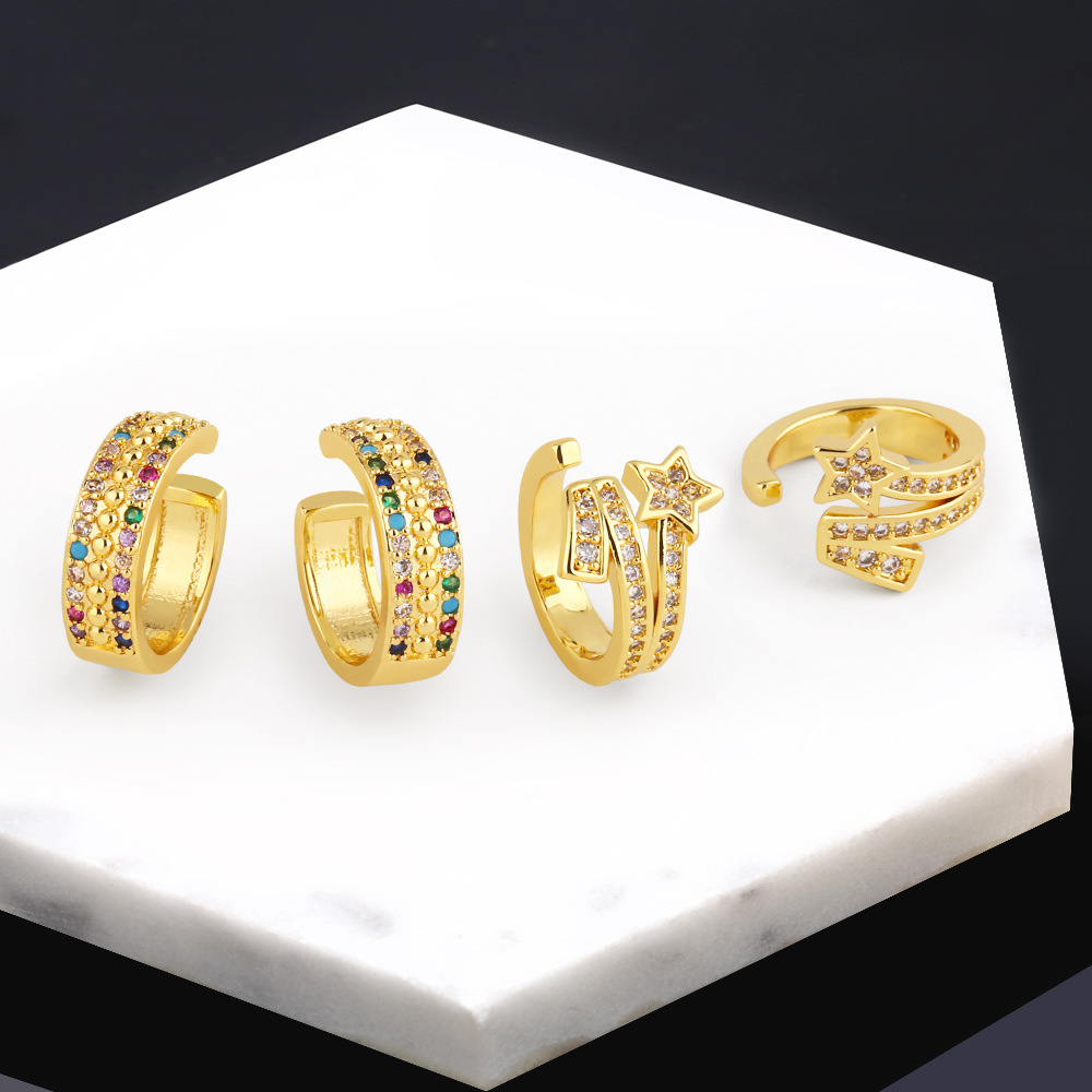 Fashion Star Copper Ear clips Inlay Zircon Copper Earrings