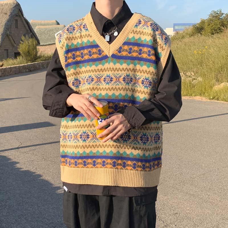 Estilo coreano 2023 otoño nuevo suéter chaleco rayas suéter costura suéter sin mangas V-cuello nueva llegada
