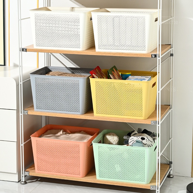 新款收纳篮塑料镂空收纳筐厨房零食文件收纳盒仿铜钱款宿舍学