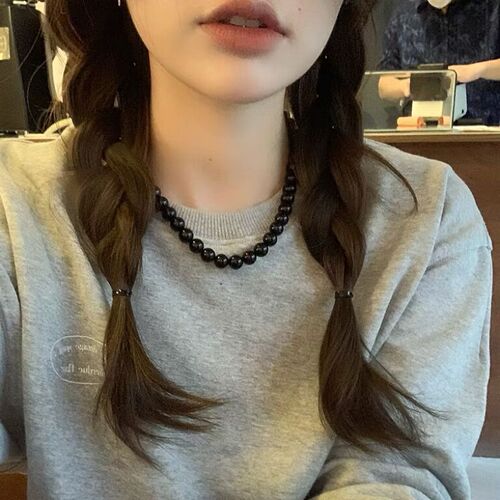 High-end black pearl feve same style niche design simple personality retro versatile temperament neck chain clavicle chain
