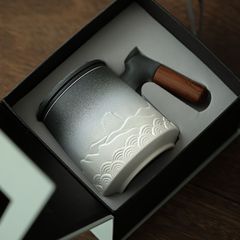 遠山行陶瓷過濾泡茶杯馬克杯茶水分離茶杯辦公帶蓋個人專用杯批發