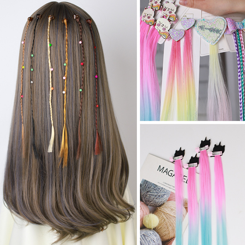 Children's wig female ponytail braid color small braid woven dirty braid color gradient wig hair extension wholesale