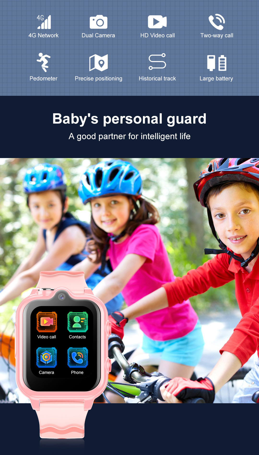 Cross-border D35 children's phone smartwatch, 4G video, GPS positioning, camera, waterproof, step counting, 900MAH, multi-language details Picture