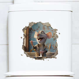 破墙小老鼠墙角贴画浴室马桶盖装饰贴画卫生间墙面动物贴纸-22007