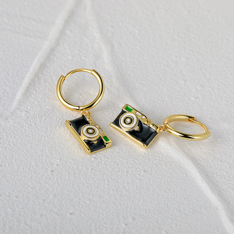 Novelty Camera Wine Bottle Sterling Silver Copper Earrings Plating No Inlaid 925 Silver Earrings