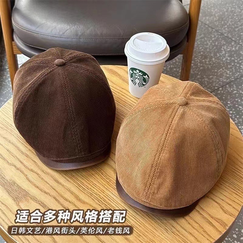时尚贝雷帽韩版复古灯芯绒款前进帽正反可戴显脸小纯色百搭鸭舌帽|undefined