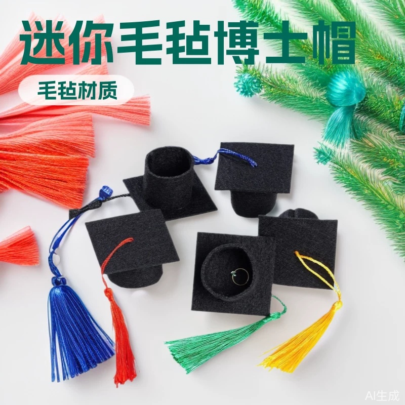 酒瓶公仔装饰帽子毛毡迷你博士帽毕业季鲜花学士礼帽毕业帽批发