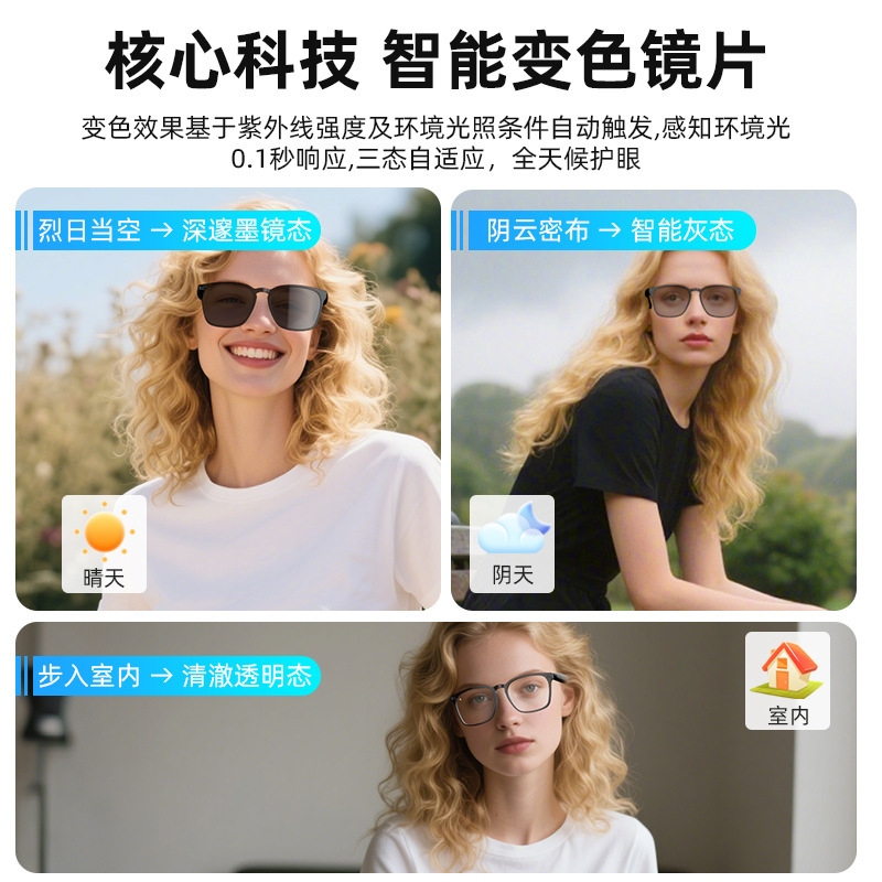 ai翻译智能眼镜感光变色蓝牙眼镜多功能驾车非骨传导无线通话音频|undefined
