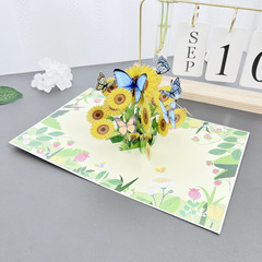 母親節3d立體賀卡向日葵花束手工卡片生日立體創意祝福紙雕亞馬遜