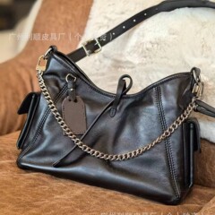 広州高品老花carryall黒武士真羊皮托特脇下女包チェーンシングル肩斜め掛け通勤