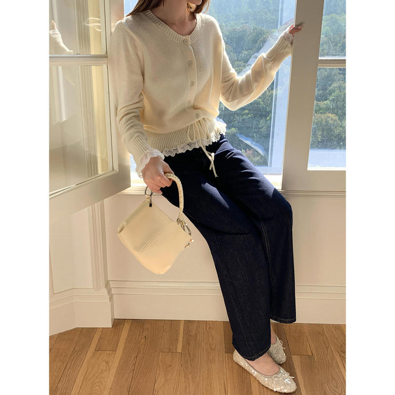 Lace Patchwork Drawstring Knit Cardigan for Women, Spring 2026 New Style, Slightly Loose Fit, Waist-Cinching, Slimming Top Lace Patchwork Drawstring Knit Cardigan for Women, Spring 2026 New Style, Slightly Loose Fit, Waist-Cinching, Slimming Top