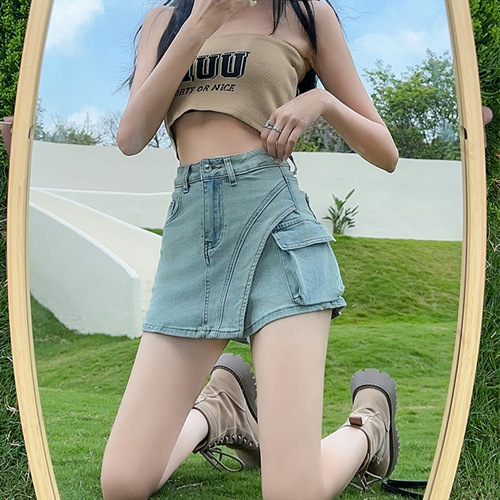 0208 Hot Girl Personality High Waist Short Skirt Summer New Retro Old Fashioned Irregular A-Shape Half-Skirt 