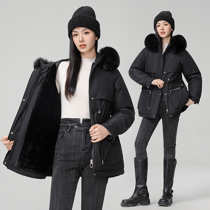 Pike wear mujer invierno 2024 nueva chaqueta de algodón de plumón fino de moda salvaje más chaqueta de piel gruesa de terciopelo