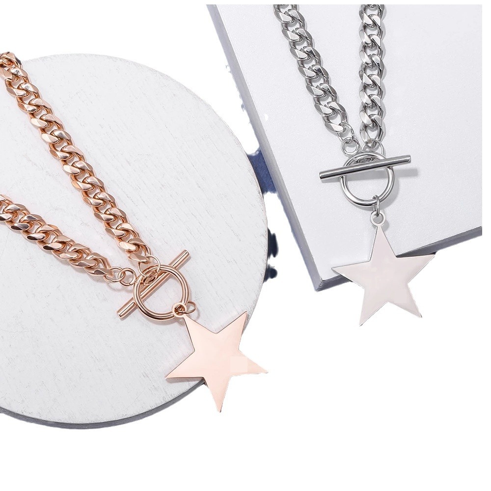 Five-pointed Star Stainless Steel Torque Necklace For Unisex_voghion.com