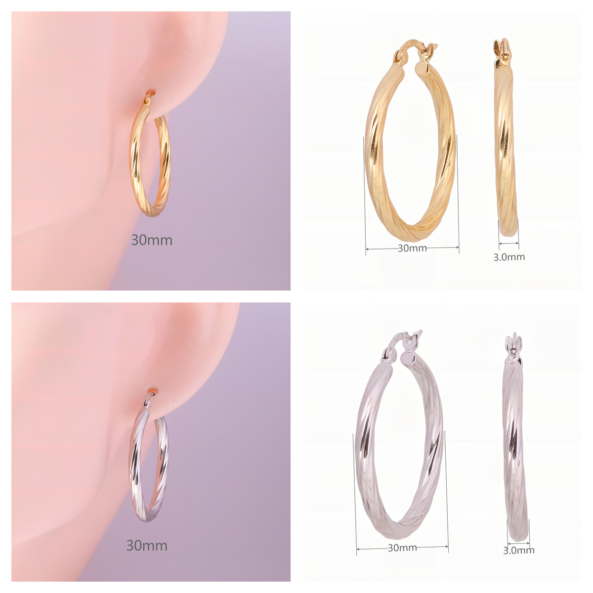 925 Sterling Silver Ear Needle Material 18K Real Gold Plated, Rhodium Plated Plating Material Stone-Free Inlay Material 1 Pair 925 Sterling Silver Waves Earrings