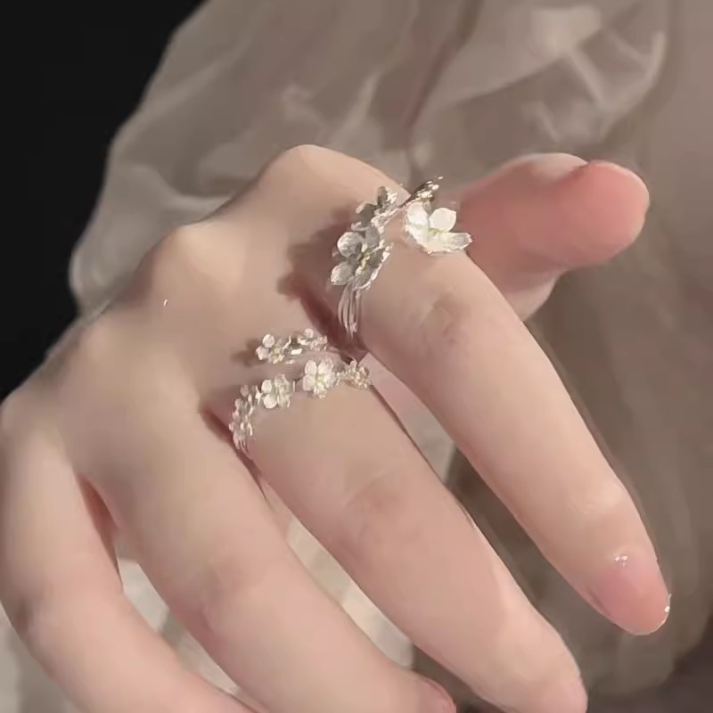 flower ring female flower-de-luce antique french retro jasmine flower ring switchable index finger ring butterfly camellia