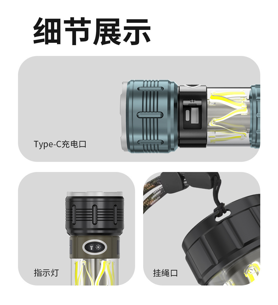 Cross-border 3-in-1 camping lantern, high-intensity flashlight, ambient light, outdoor direct-charging, multi-functional flashlight, camping lantern