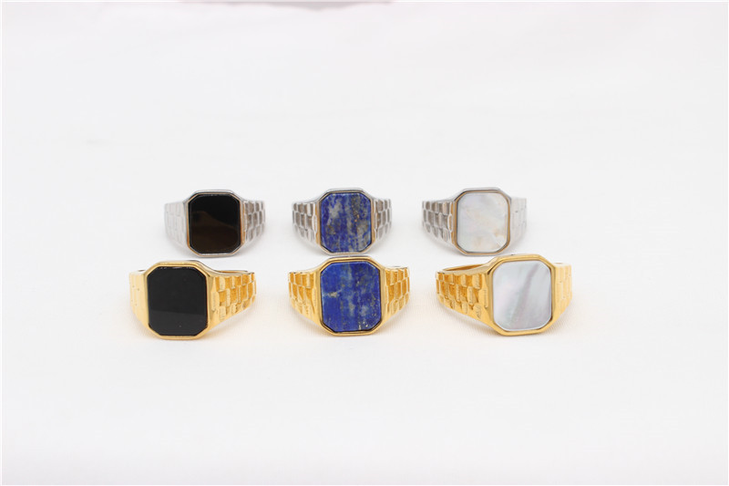 16g Weight Natural Stone, Shell Inlay Material Rings Classification 11, 12, 7 Ring Size 1 Piece Quantity Holiday, Daily Occasion Titanium Steel Material Rectangle Pattern Men's Gender Inlay Design Casual, Simple Style Style Casual Simple Style Rectangle Titanium Steel Inlay Natural Stone Shell Men's Rings 1