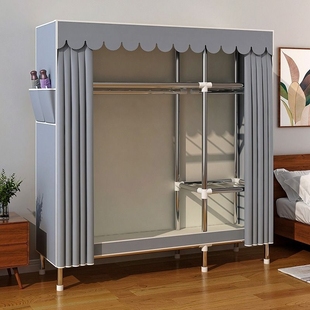 Simple Floor-Standing Wardrobe for Home Bedroom, Sturdy and Durable, Suitable for Rental Houses, Fabric Wardrobe with Full Steel Frame, Reinforced and Assembled for Storage