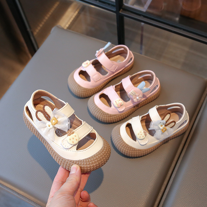 Polka Dot Bow 2025 Summer Sweet Baotou Sandals Girls' Princess Shoes Children's Baby Kindergarten Non-slip Single-layer Shoes