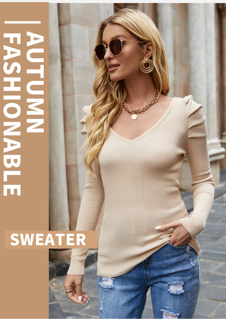 Slim High Elastic V-Neck Knitted Sweater NSYH97059