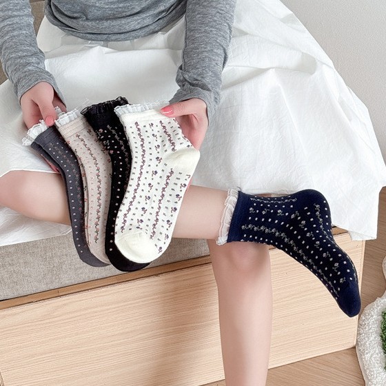Spring and summer new Japanese lace retro small floral women's socks…