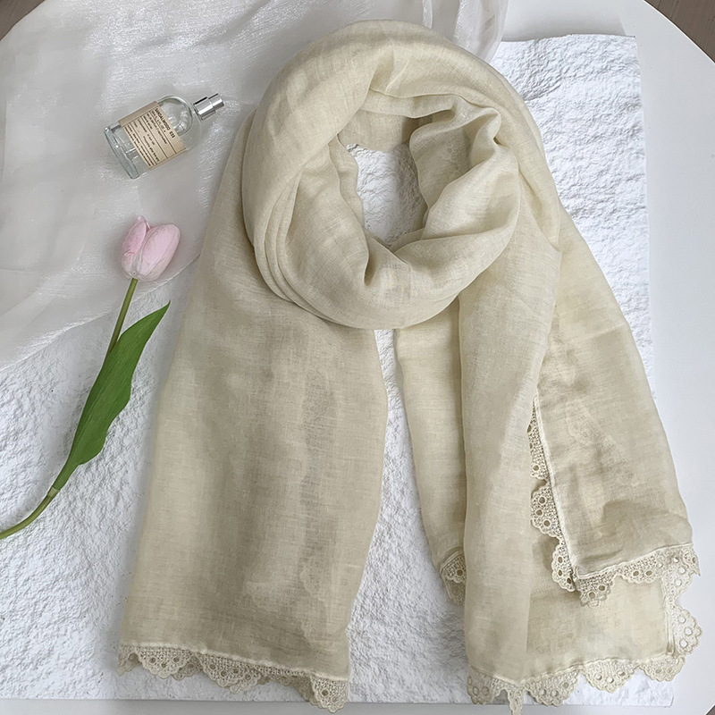 Bufanda Estilo coreano, primavera y otoño, nueva moda, color sólido, borde de encaje, cuello, bufanda larga, chal
