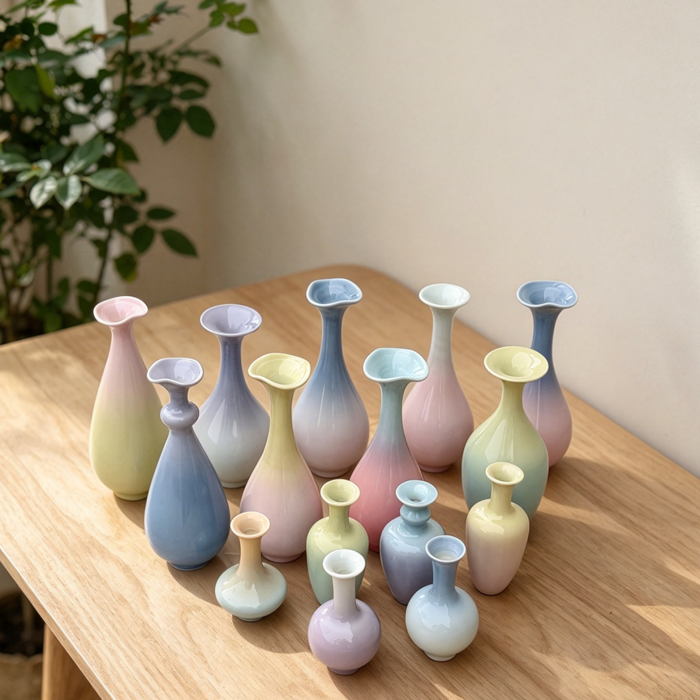 Gradient Color Jingdezhen Handmade Ceramic Creative Vase Small Ornaments Flower Vessel Hydroponic Vase with Dried Flowers DIY Mix and Match